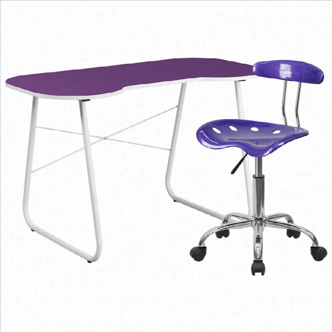 Flash Furniture Computer Desk And Tractor Chair In Purple