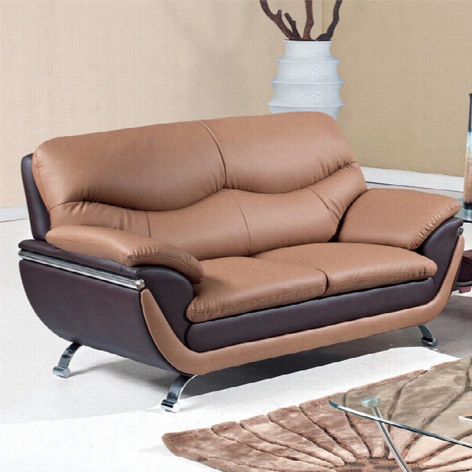 Global Furniture Usa 2106 Leather Lovesaet In Light/dark Brown