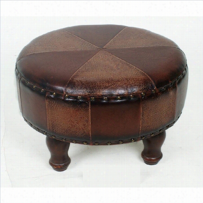 International Caravan Carmel Faux Leather Ottoman Stool In  Join Pattern