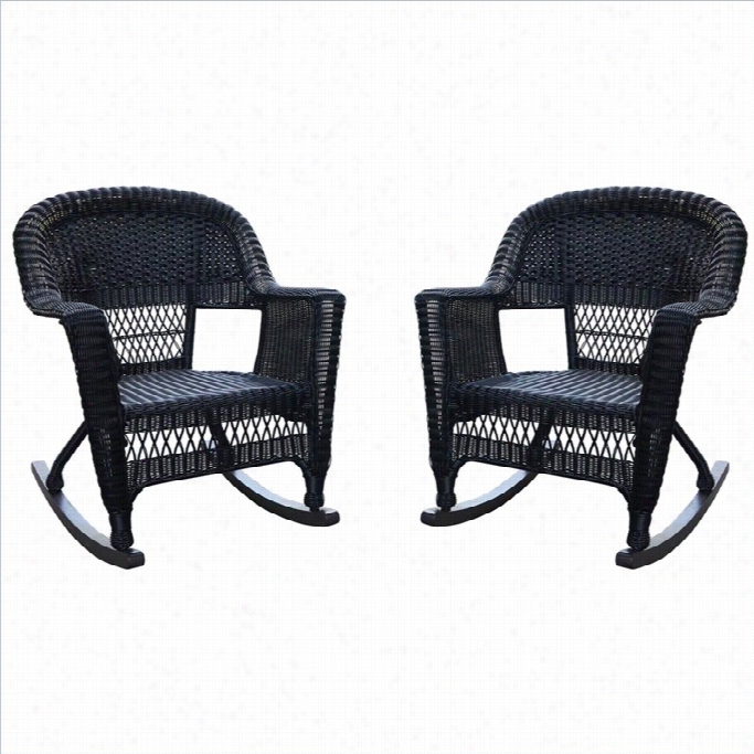 Jeco Wicker Rocker Cha Rin Black (set Of 2)