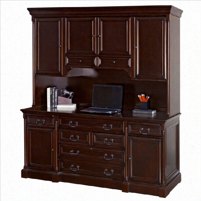 Kathy Ireland Home By Maritn Mount Viiewwood Credenza Desk With Hutch In Cherry