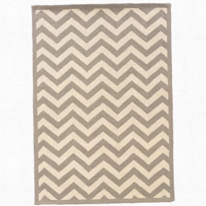 Linon Silhouette 5' X 7' Hand Hooked Chevron Wo Rug In Grey