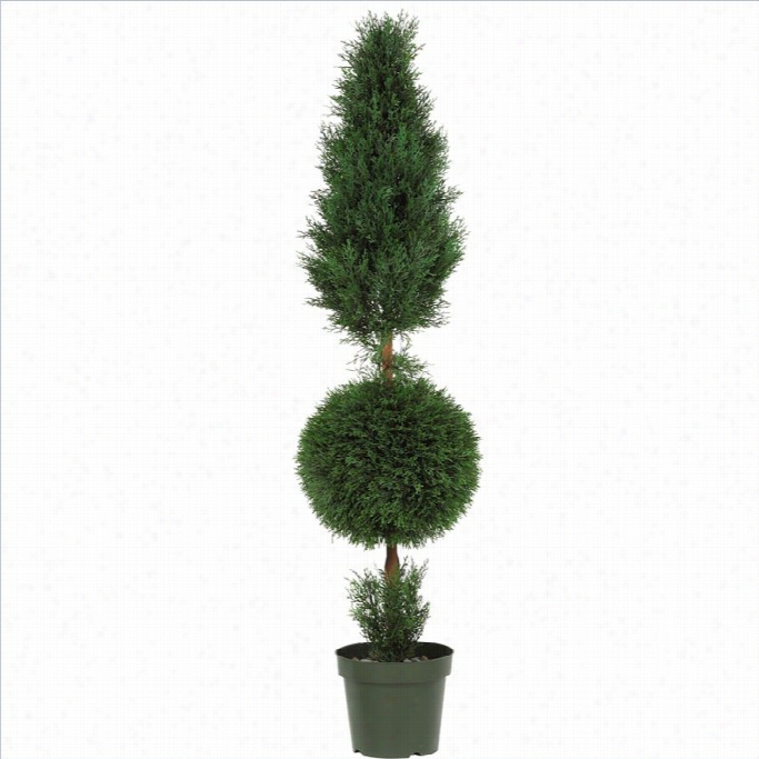 Nearly Natural 5' Cypress Ball And Cone Silk Tree In Gren