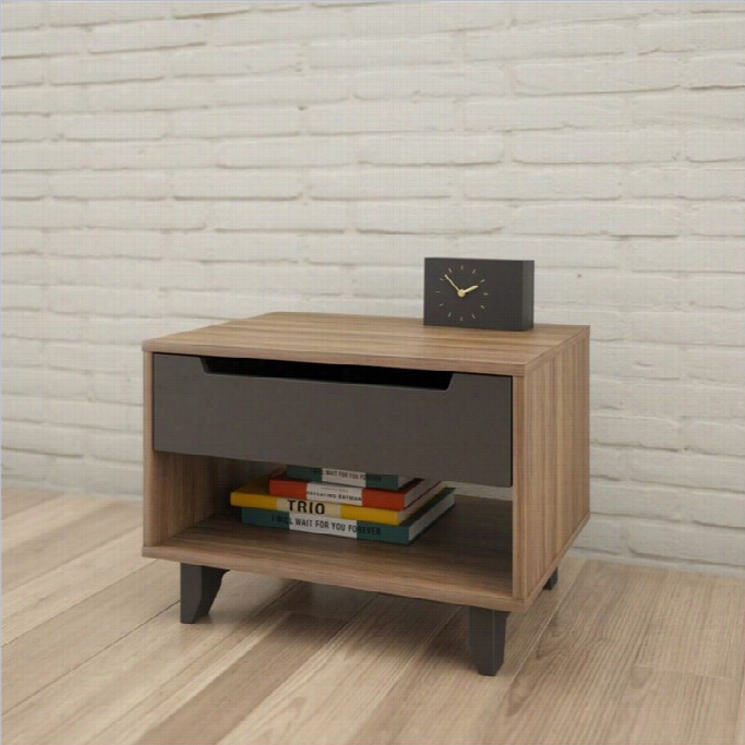 Nexera Alibi 1-drawer Nightstand In Walnut And Charcoal