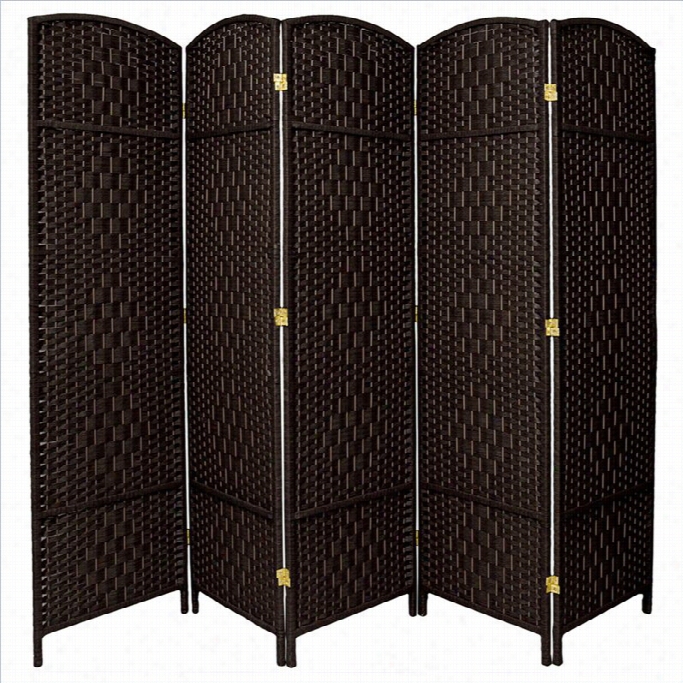 Oriental Diamond Weave 5 Panel Room Divider In Black