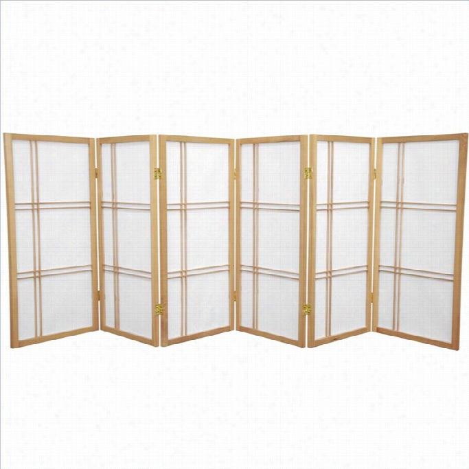 Oriental Furniture 3' Tall Shoji Screen With 6 Panne Lin Natural