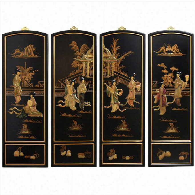 Oriental Furniture Ladie Soapstone Wall Plaques In Black  (set Of 4)