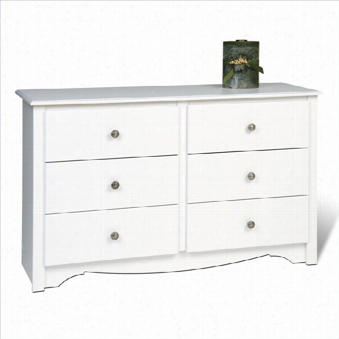 Prepac Monterey White Condo Sized 6 Drawer Double Dresser