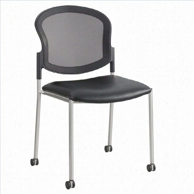 Safco Diaz Guest Mesh Upper Part Guest Chair In Black Vinyl