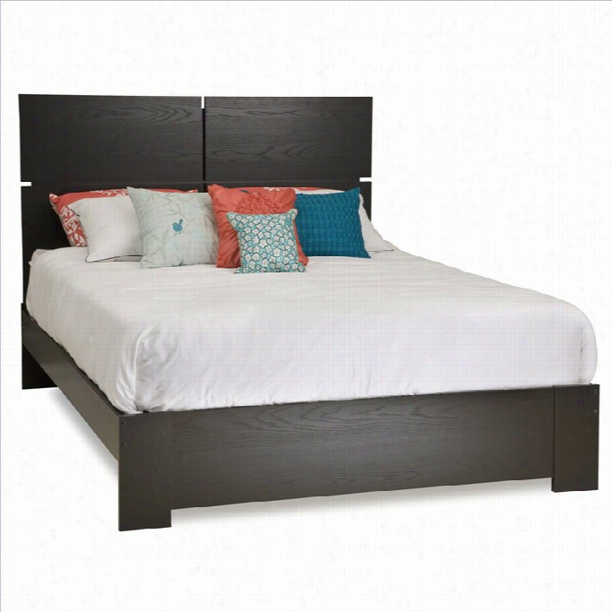 South Shore Mikka C Ontemporary Style Queen Platform Bed In Black Oak