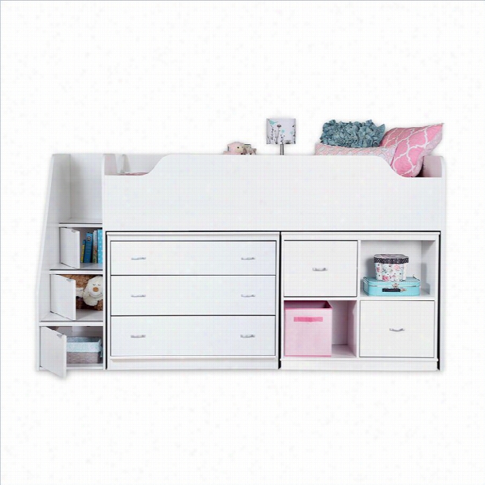 South Shore Mobby Twin Loft Bed With Chest And Storage I Npure White