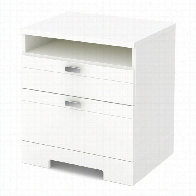 Sotuh Shoer Reevo Night Stand With Drawers And Cord Catcher In Pure White