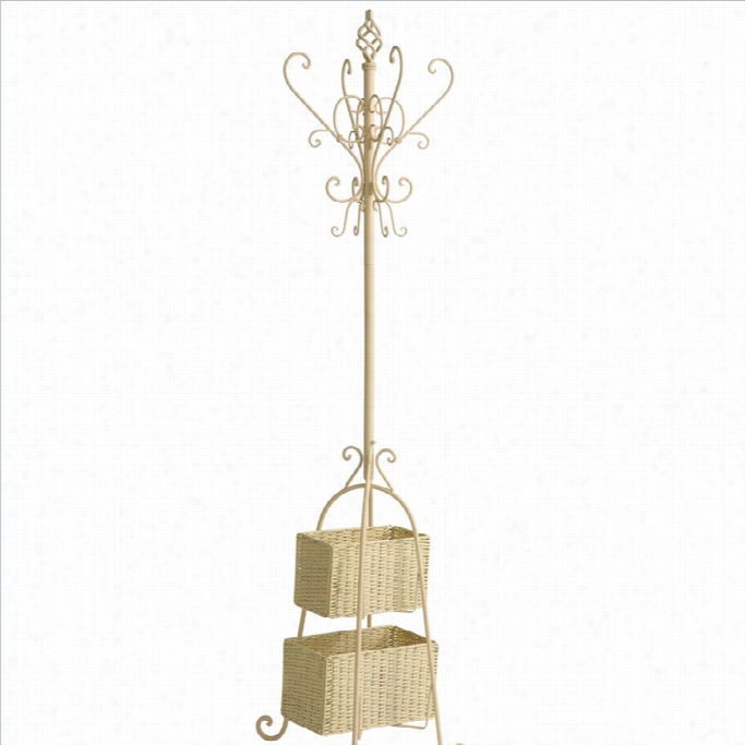 Southern Enterprises Hall Tree With Rattan Storage In Textured Ivory