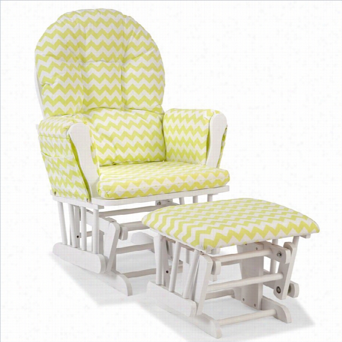 Stork Craft Hoop Custom Glider And Ottoman In White And Citron Green