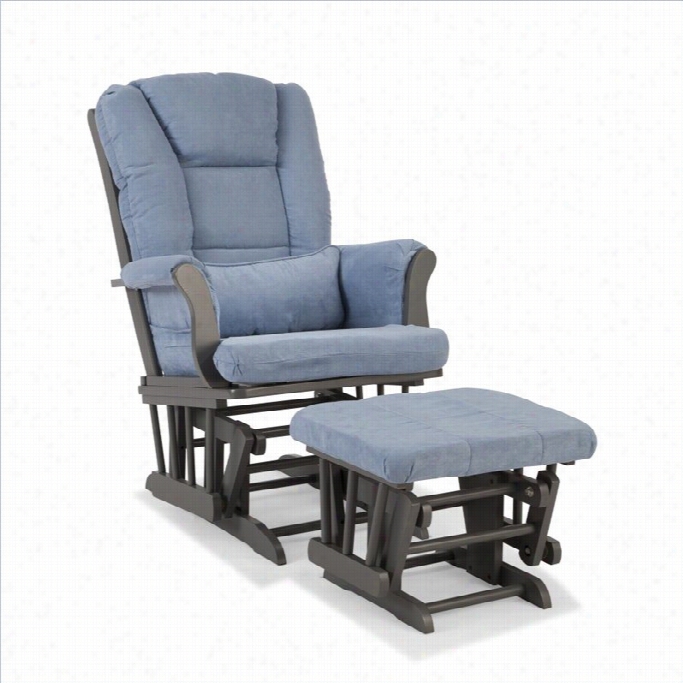 Stork Craft Tuscany Custom Glider And Ottoman In Gray-haired Annd Blue