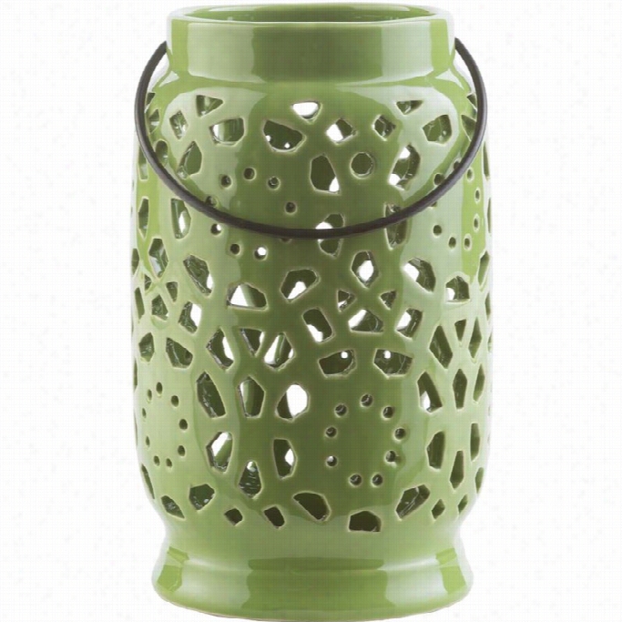 Surya Avery 9.4 X 5.7 Ceramic Lantern In Glosssy Lime