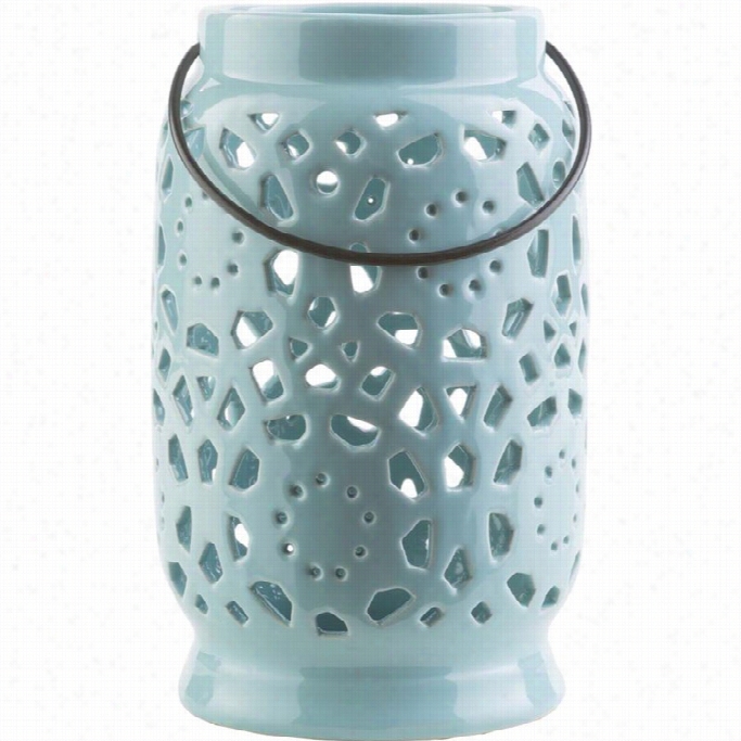 Surya Avery 9.4 X 5.7 Ceramci Lantern In Glossy Mint