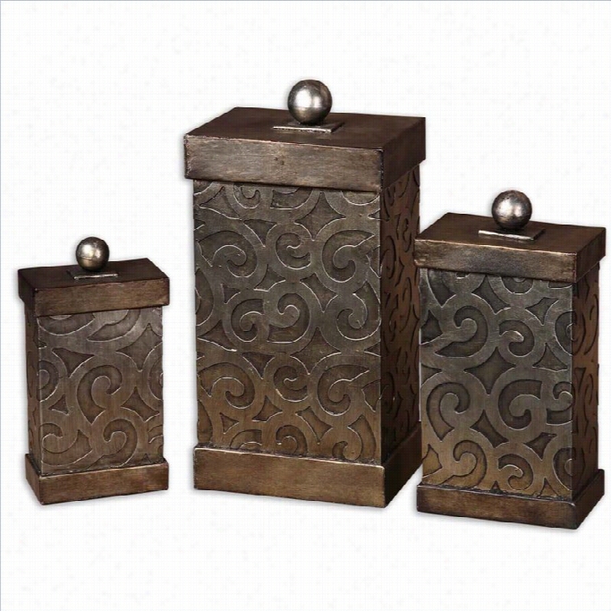 Utttermost Nera Metal Decorative Boxes In Antique Silver (value Of 3)