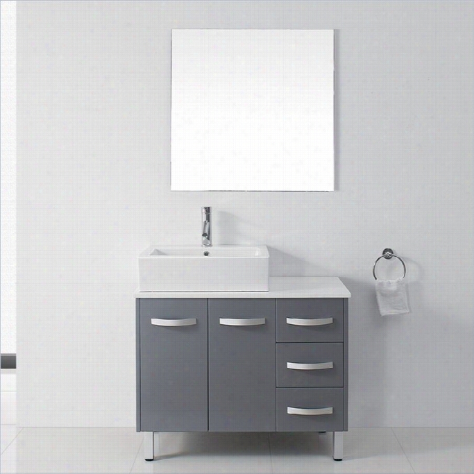 Virtu Usa Tilca 37 White Stone Single Bthroom Vanity Cabinet Set In Gray