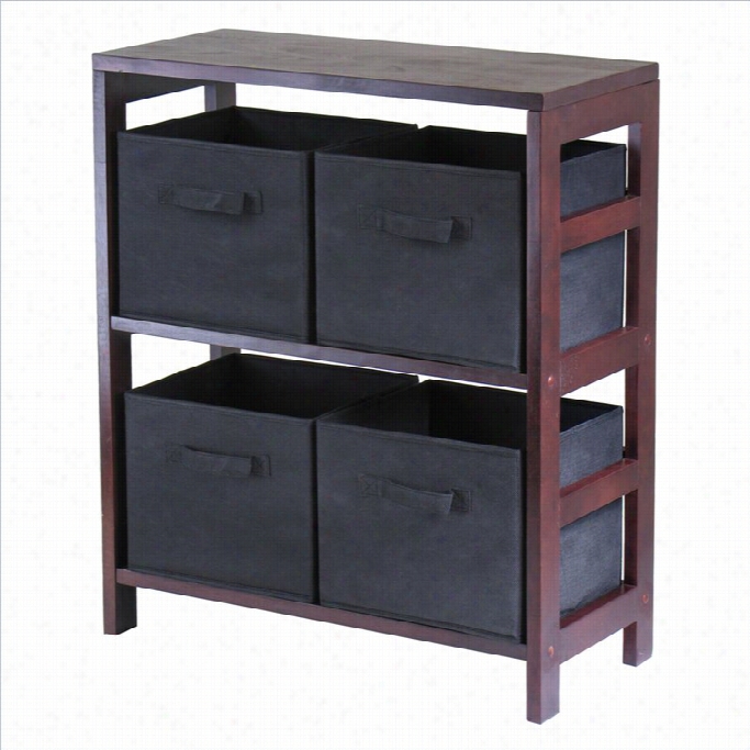 Winsome Leo 2-section Storage Shelf With 4 Foldable Black Fabric Baskrts