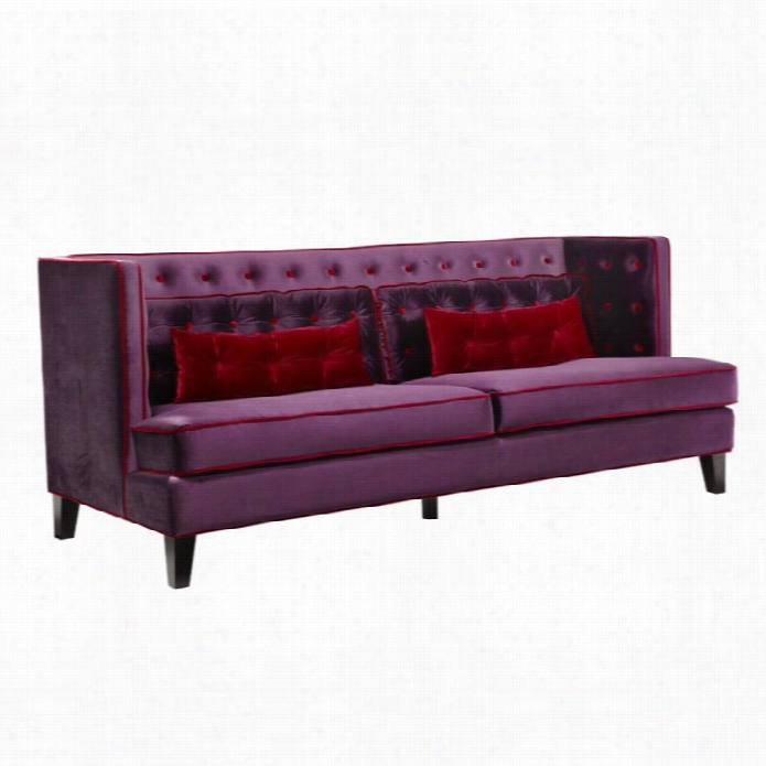 Armen Living Mmoulin Sofa Velvvet In Purpple A Nd Red Piping