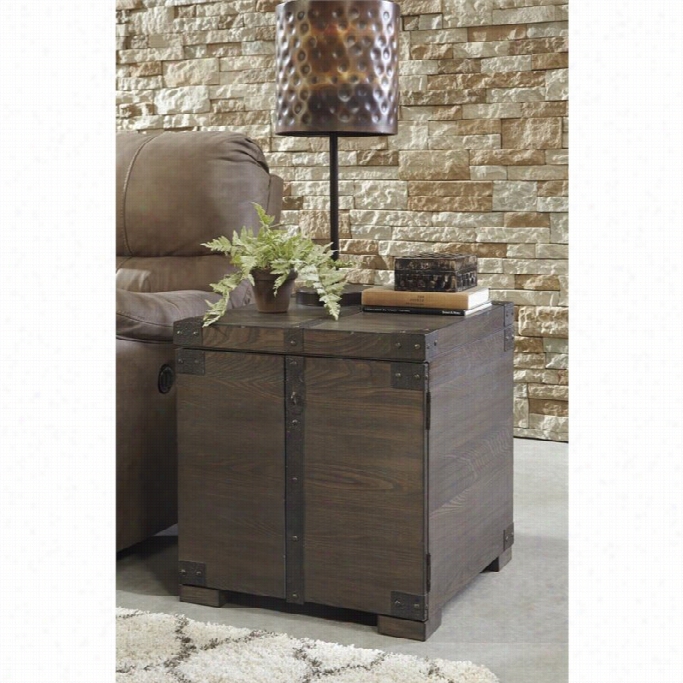 Ashkey Burladen Square End Table In Grizzly Brown