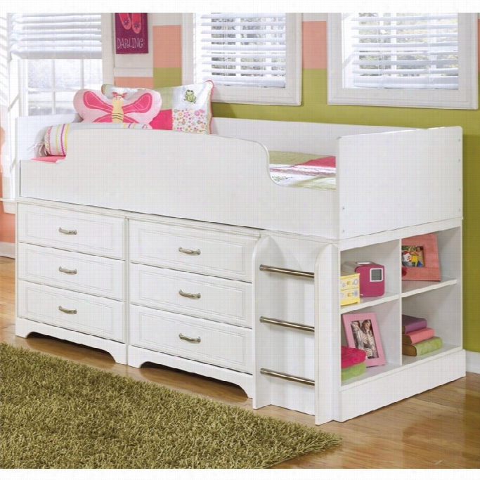 Ashley Lulu W0od Twin Drawer Storage Loft Bed Ni White