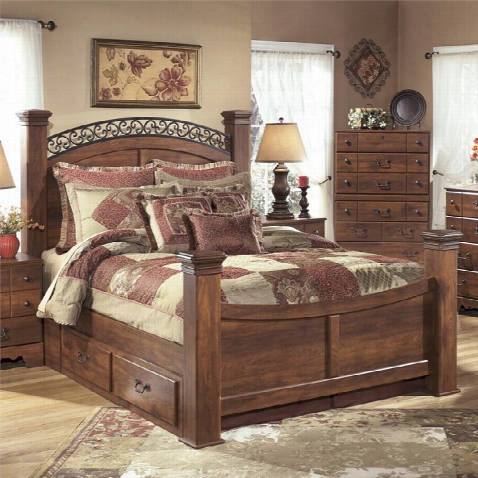 Aslhey Timberline Wood King Doubble Drawer Panel Bed In Warm Brown