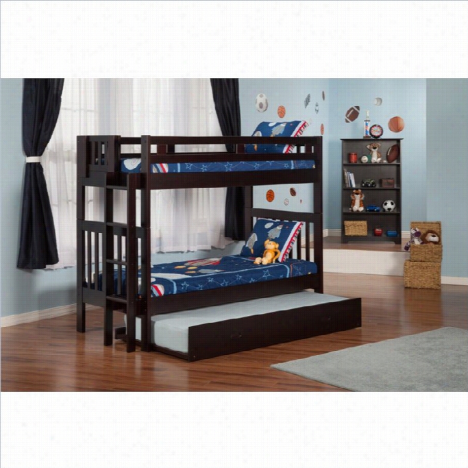 Atlantic  Furniture Cascade Bunk Bed In Espresso Upon Trundle Bed-twin Over Twin