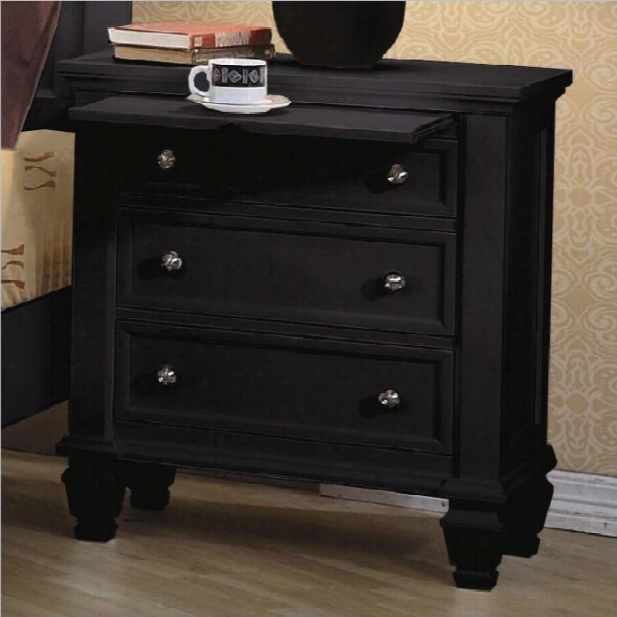 Coaster Sandy Beach Night Stand With 3 Drawers And Pull Out Shelf In Black Finish