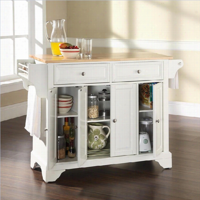 Crosley Furniture L Afayette Natural Wood Top Kitchen Island In Whitte Polishing