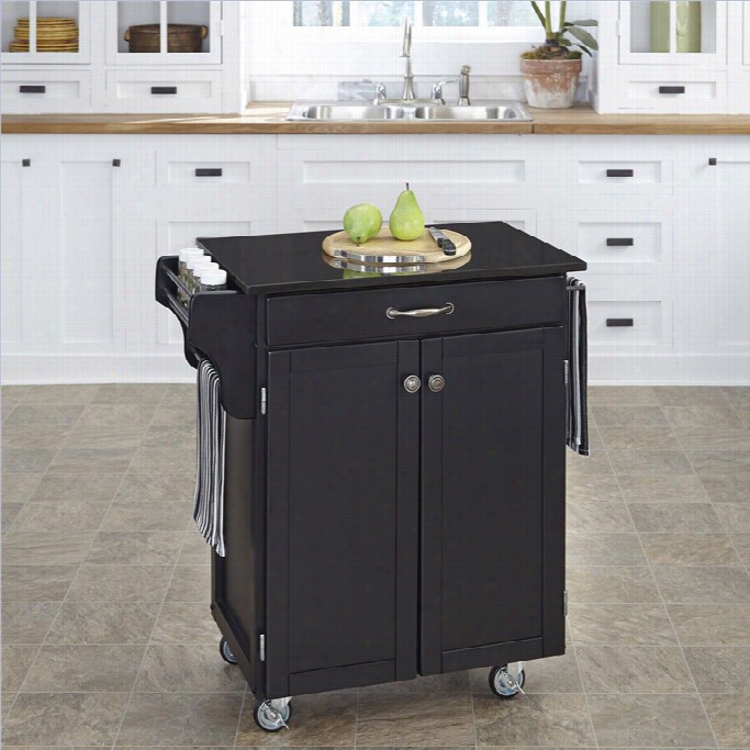 Home Styles Furniture Black Wood Kitchen Cart With Black Granite Top