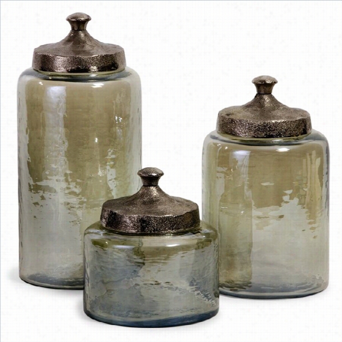 Imax Corporation Round Green Luster Canisters  (set Of 3)