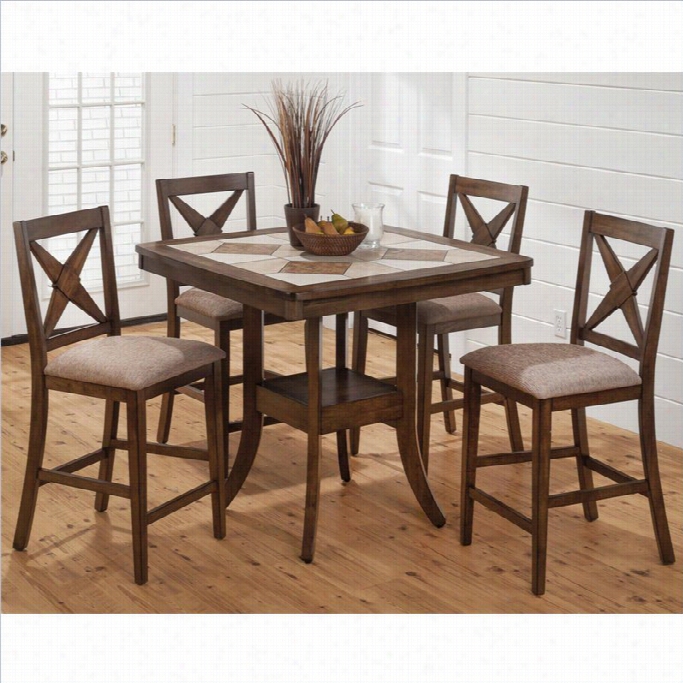 Jofran 794 Series Counter Height Pub Dining Table With Tile Details In Tucson Brown