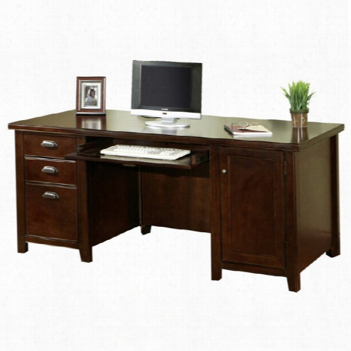 Kathy Ireland Home By Martin Tribeca Loft Double Pedestal Wood Computer Desk In Cherry