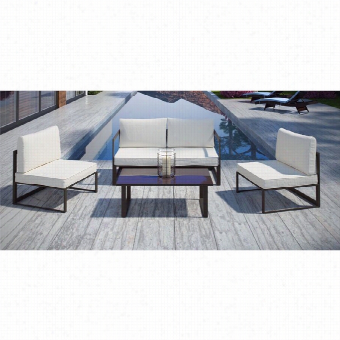 Modway Fortuna 5 Piece Outdoor Sofa Ste In Bbrown And White