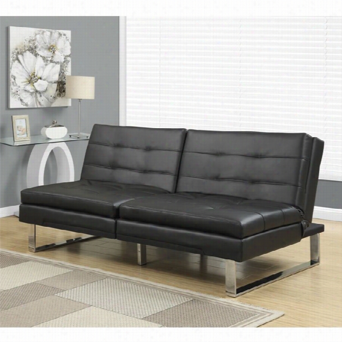 Monarch Leather Pillow Top Split Back Convertible Sofa In Negro