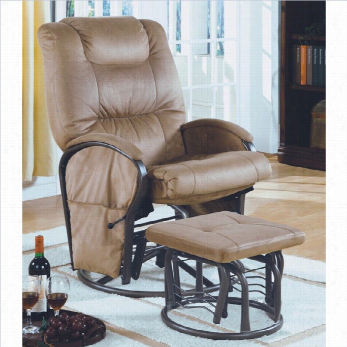 Monarch Padded Microiber Swivel Rocker Recliner With Ottoman In Beige