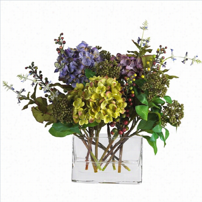 Nearly Natural Mixed Hydrangea Withrectangle Vase Slik Flower Arranhement