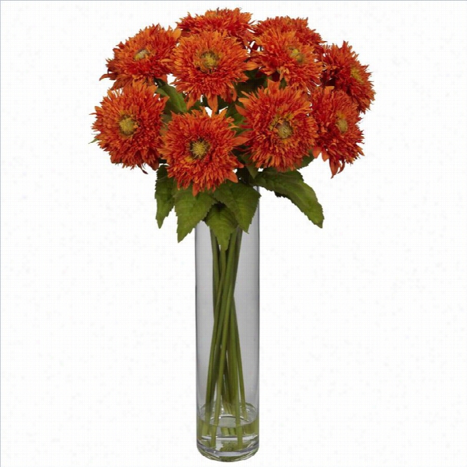 Stingily Natural  Sunflower With Cylinder Silk Flower  Arrangement Ij Orange