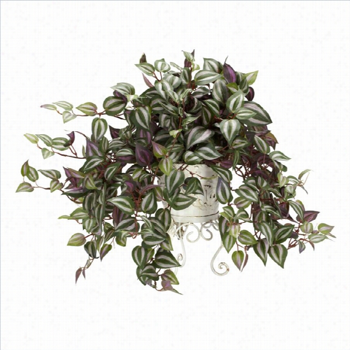 Nearly Natural Wandering Jew With  Metal Planter Silk P Lant In Green