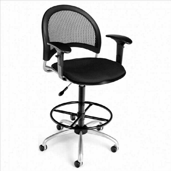 Ofm Moon Swivel Draf Ting Chair With Arms And Drafting Kit In Black