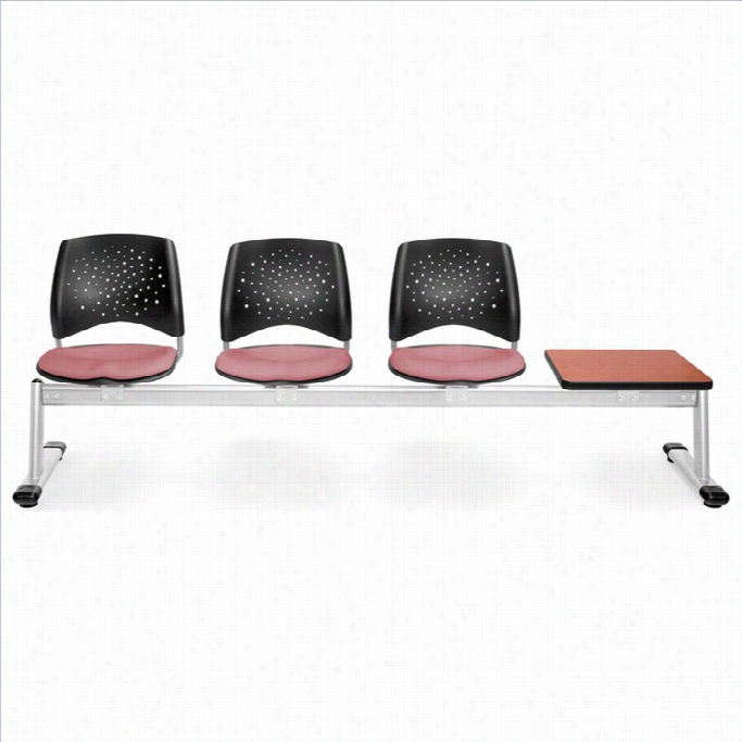 Ofm Star Bbeam Seating With 3 Seats And Table In Coral Pink And Cherry