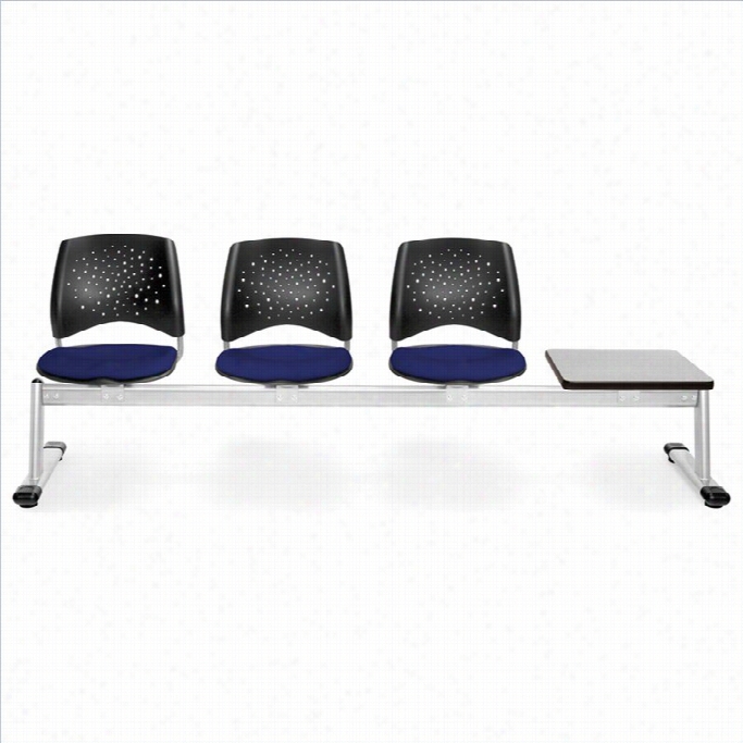 Ofm Fate Beam Seating With 3 Seats And Table In Navy And Gray