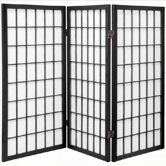 Orientql Furniture 3 ' Tall Window 3 Pane Shoji Sceren In Black