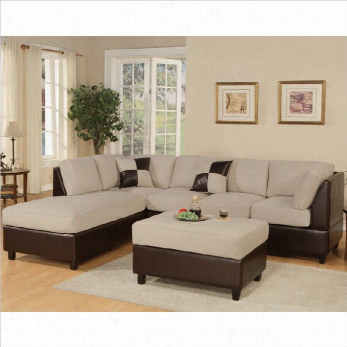 Poundex Bobkona Hungtinton Microf Iber/faux Leather 3-piece Sectional In Muhroom