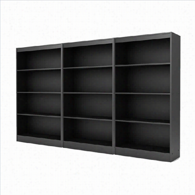 South Shore Axess 4 Shelf Wall Bookcase In Pure Black