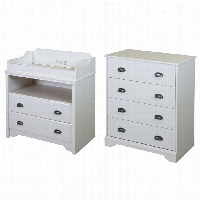 Southsohre Fundy Itde Changing Table And 4-drawer Chest In Pure White