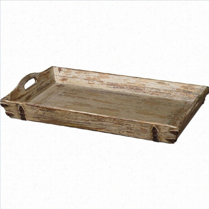 Uttermosta Bila Distressed Wooden Tray In Antiqued Cream