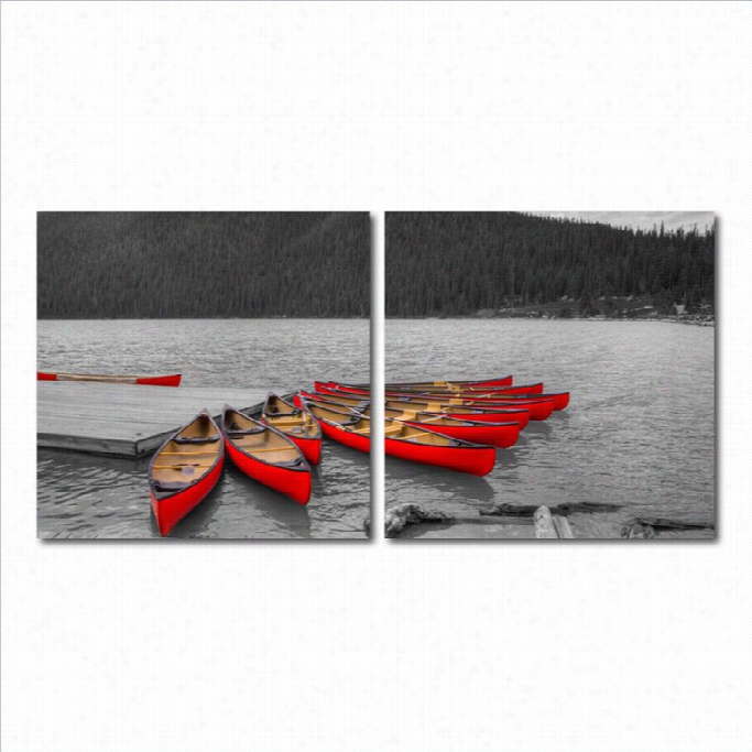 Baxton Studio Crimson  Canoes Mounted Print Diptych In  Multicolor